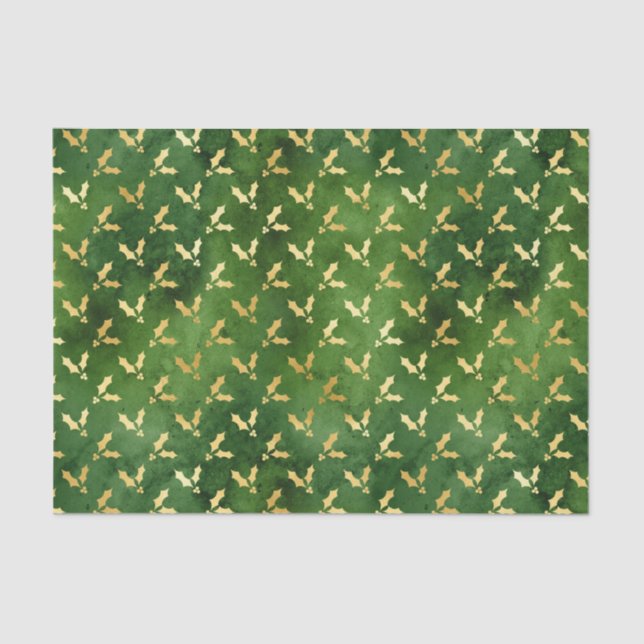 Papel De Seda Dourado Natal Holly em Verde (Frente )