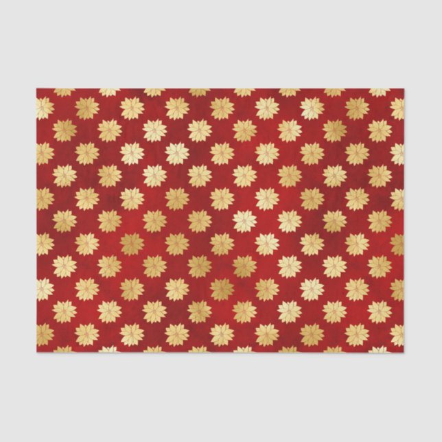 Papel De Seda Dourado Natal Poinsettias em Vermelho (Frente )