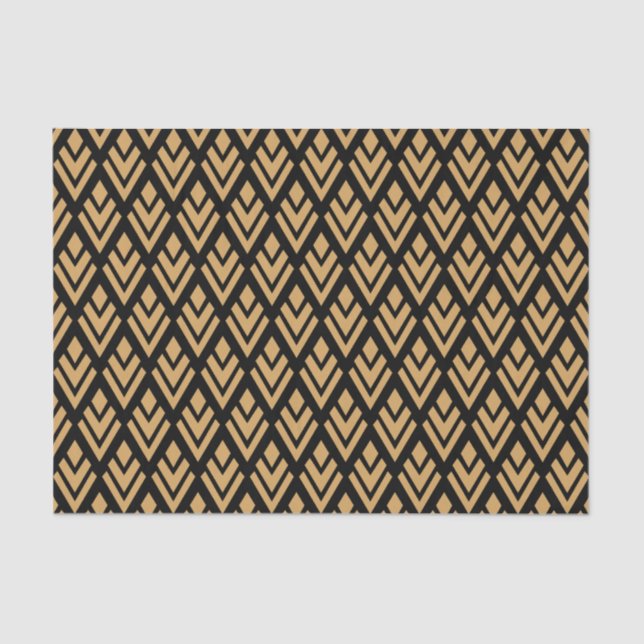 Papel De Seda Dourado no padrão geométrico do Deco de Arte Negra (Frente )