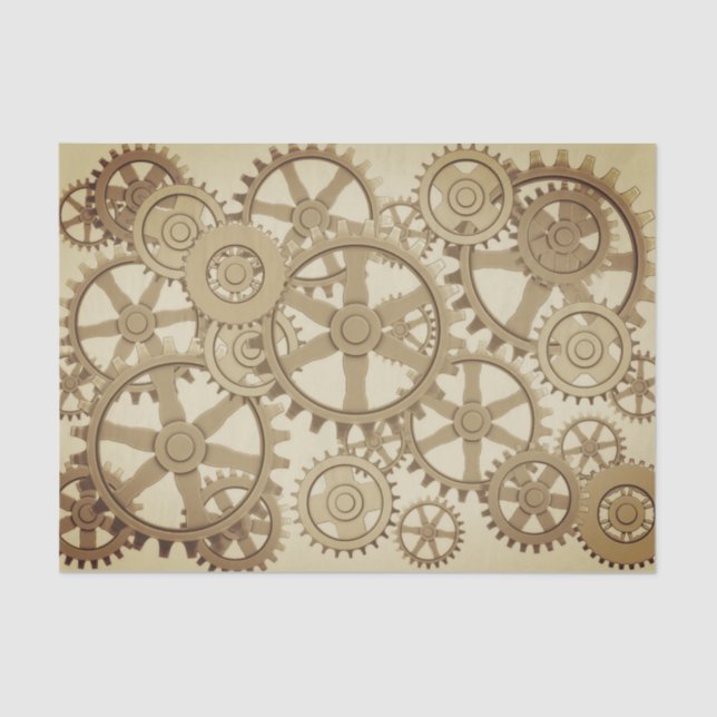 Papel De Seda Dourado padrão de engrenagens Steampunk, futurista (Frente )