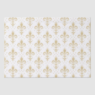 Papel De Seda Dourado padrão uniforme de pulgas-de-lis em branco