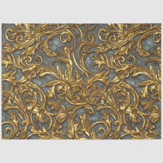 Papel De Seda Dourado real e Ornamentado ciano - Damasco Celta