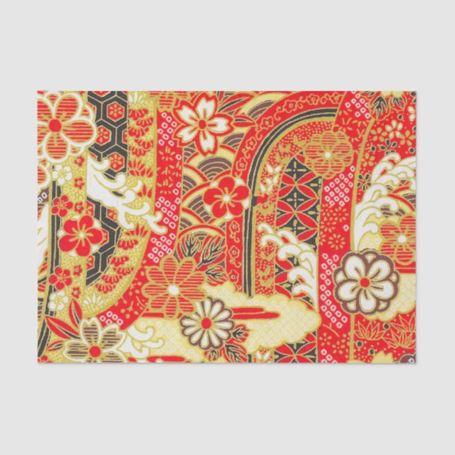 Papel De Seda Dourado Red White Kimono Floral Decoupage (Frente )