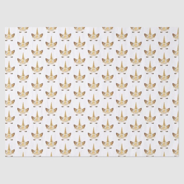 Papel De Seda Dourado Unicórnio Floral (Frente )