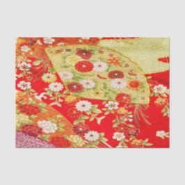 Papel De Seda Dourado Vermelho Branco Japonês Kimono Floral Deco