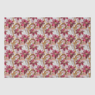 Papel De Seda Dourados Swirls Borgonha Rosa Poinsettias de Natal