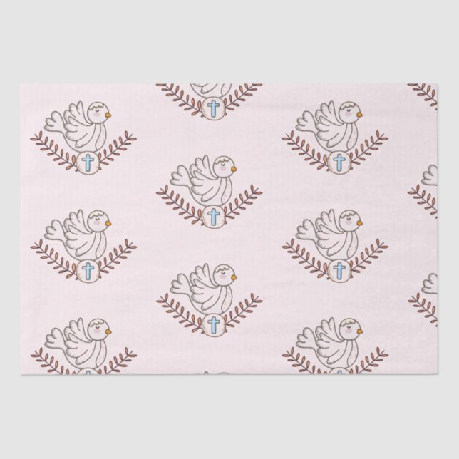 Papel De Seda Dove Cross Religião Baptism Christening (Frente )