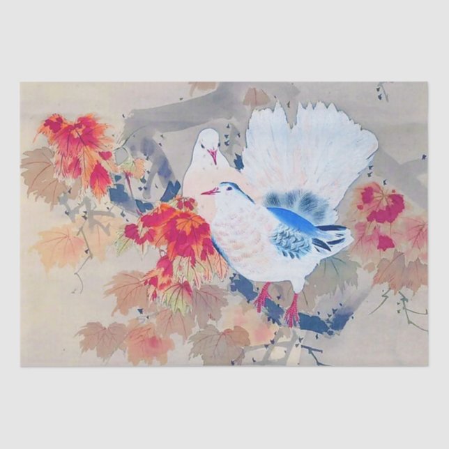 Papel De Seda Dove in Autumn Leaves, Watanabe Seitei (Frente )