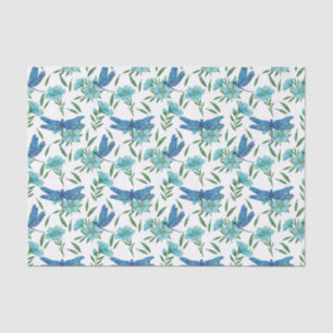 Papel De Seda Dragão azul e floral botânico elegante