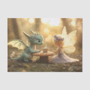 Papel De Seda Dragão-Bebê-Cute e Fada Apreciando Chá