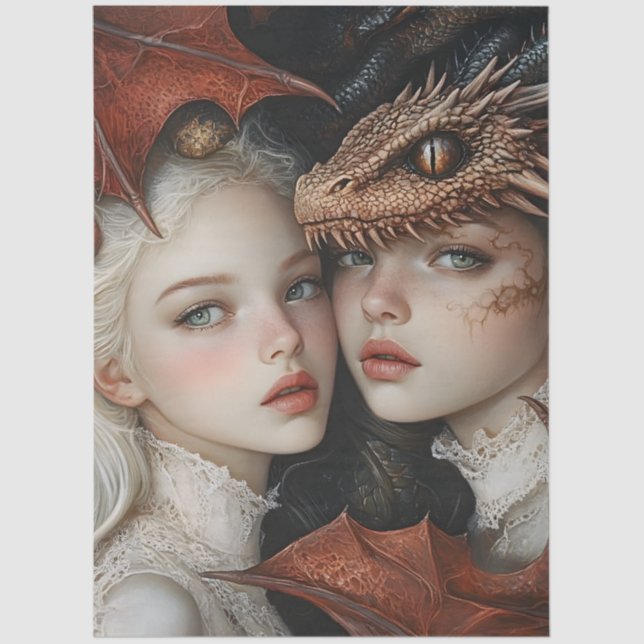 Papel De Seda Dragão da Fantasia Gótica em Ninfas Mítológicas (Frente )