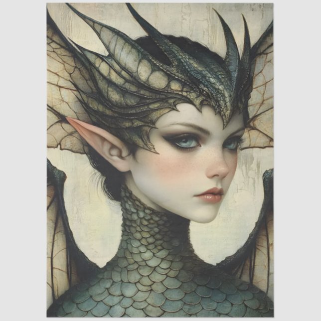 Papel De Seda Dragão da Fantasia Gótica em Ninfas Mítológicas (Frente )