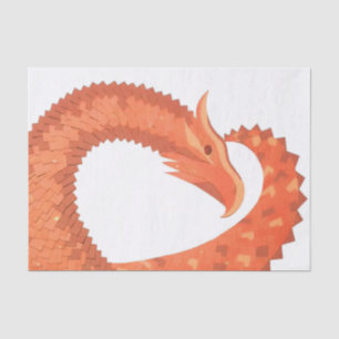 Papel De Seda Dragão de coração laranja em branco