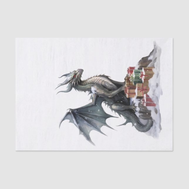 Papel De Seda Dragão de Natal de Aquarela (Frente )