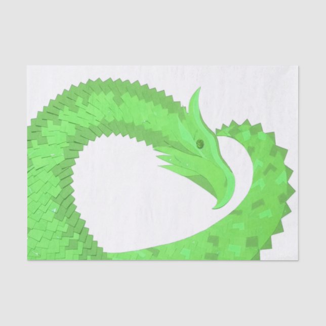 Papel De Seda Dragão do coração do verde limão em branco (Frente )