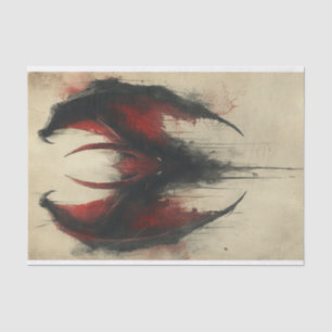Papel De Seda Dragão Gótico Dramático a preto e vermelho