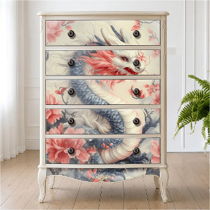Papel De Seda Dragão Imperial Japonês Zen e Flor de Peônia Rosa