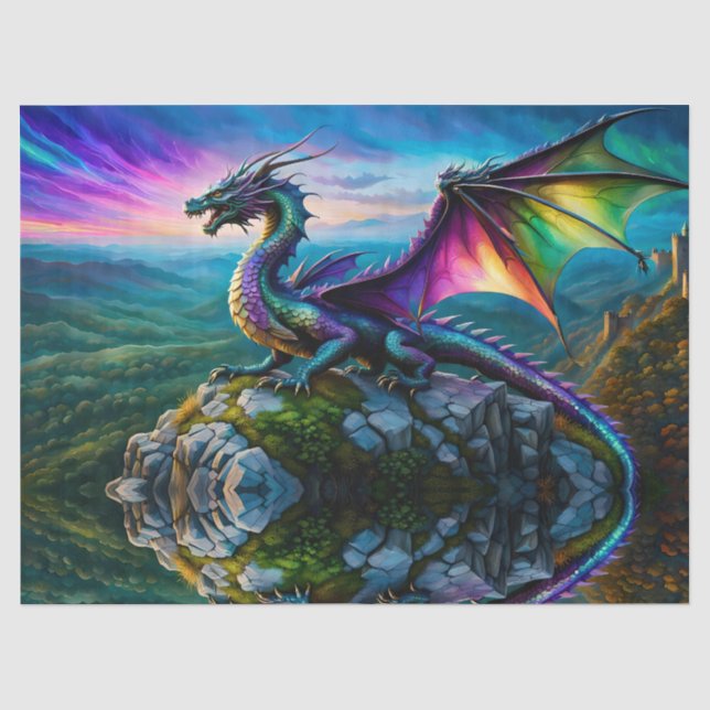 Papel De Seda Dragão Iridescente Guarda Sua Terra (Frente )