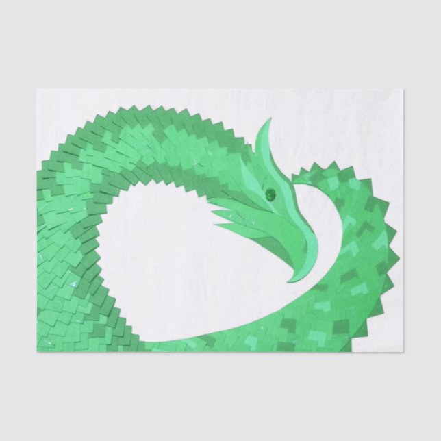 Papel De Seda Dragão verde no branco (Frente )