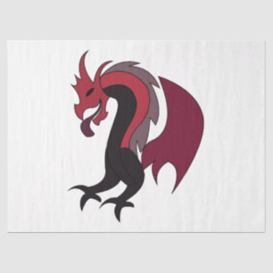 Papel De Seda Dragão Vermelho Preto Criatura Mítica