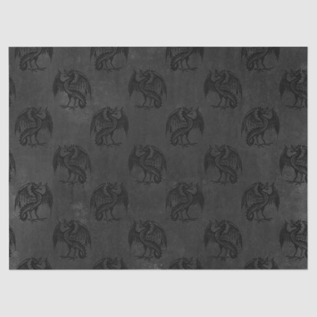 Papel De Seda Dragões Pretos na Decoupage do Carvão (Frente )
