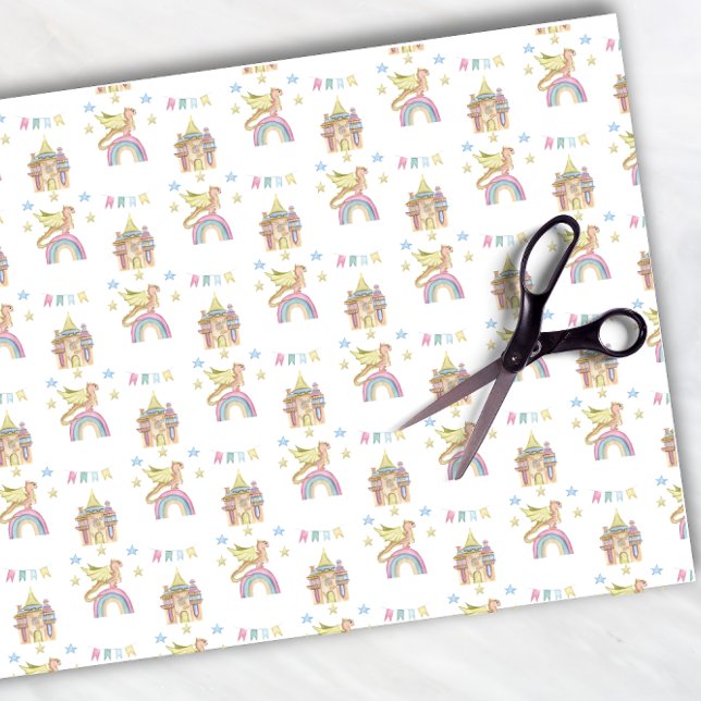 Papel De Seda Dragon Cute Castle Magia medieval Engraçado (Criador carregado)