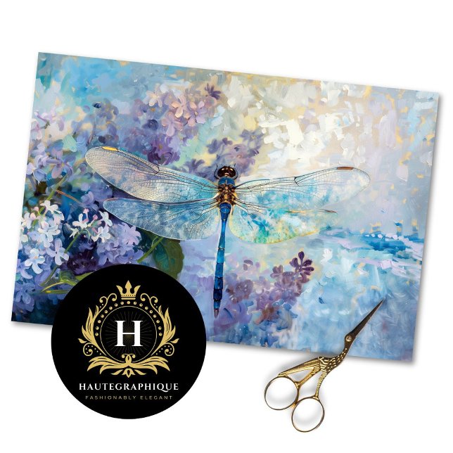 Papel De Seda Dragonfly Azul Roxo Decoupage Floral (Criador carregado)