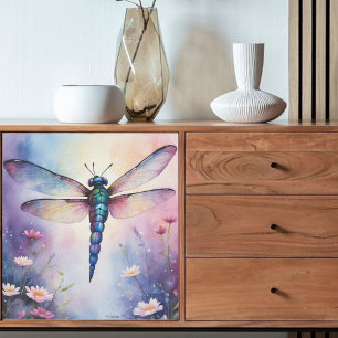 Papel De Seda Dragonfly de Decopagação com Flores, Purple Waterc
