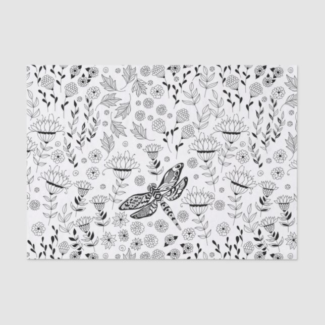 Papel De Seda Dragonfly e flores (Frente )