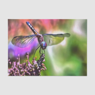 Papel De Seda Dragonfly em pintura realista verde e azul
