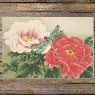 Papel De Seda Dragonfly em Vintage Peonies Botânicos Japoneses