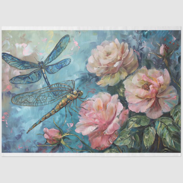 Papel De Seda Dragonfly Floral Pastel Eetal Whimsical (Frente )