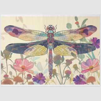 Papel De Seda Dragonfly Floral Vidro Estreito Cores Quentes