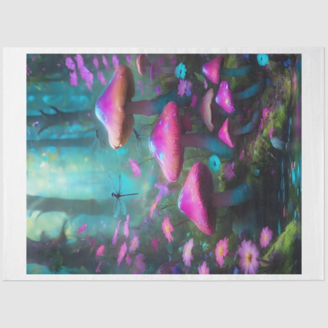 Papel De Seda Dragonfly Mushroom Forest Tissue Paper (Frente )