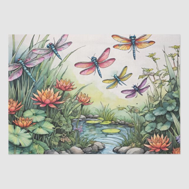 Papel De Seda Dragonfly Pond Lili pads Dragonflies (Frente )