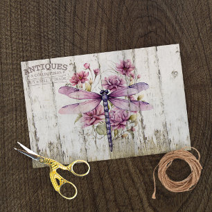 Papel De Seda Dragonfly Rústica Roxa em Flores Rosa