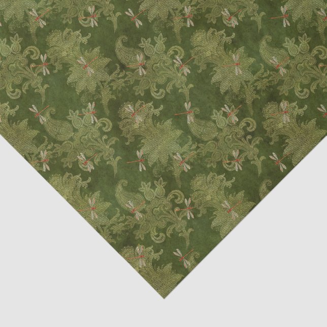 Papel De Seda Dragonfly Verde Damask (Detalhes)