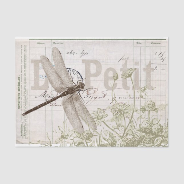 Papel De Seda Dragonfly Wildflower Decoupage (Frente )