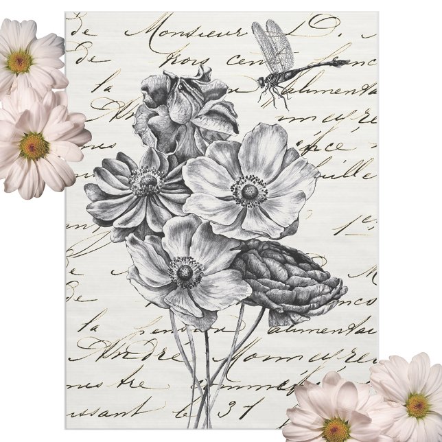 Papel De Seda Dragonfly Wildflower French Script Decoupage Idea (Criador carregado)