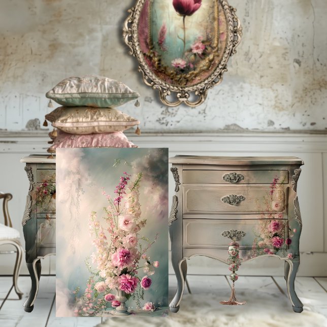 Papel De Seda Dreamical Whimsical Vase & Floral Still Life (Whimsical Floral, Romantic Still Life, French Interior, Vibrant Art, Decoupage Tissue Paper)