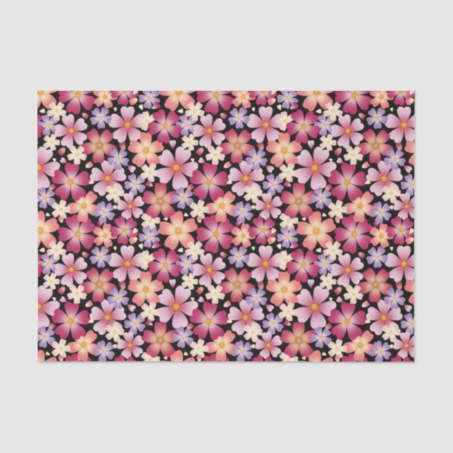 Papel De Seda Dreamy Plum & Cherry Blossoms (Black) Floral Impre (Frente )