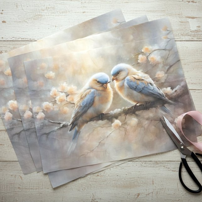 Papel De Seda Dreamy Soft Pastel Romantic Lovebird no Branch (Criador carregado)