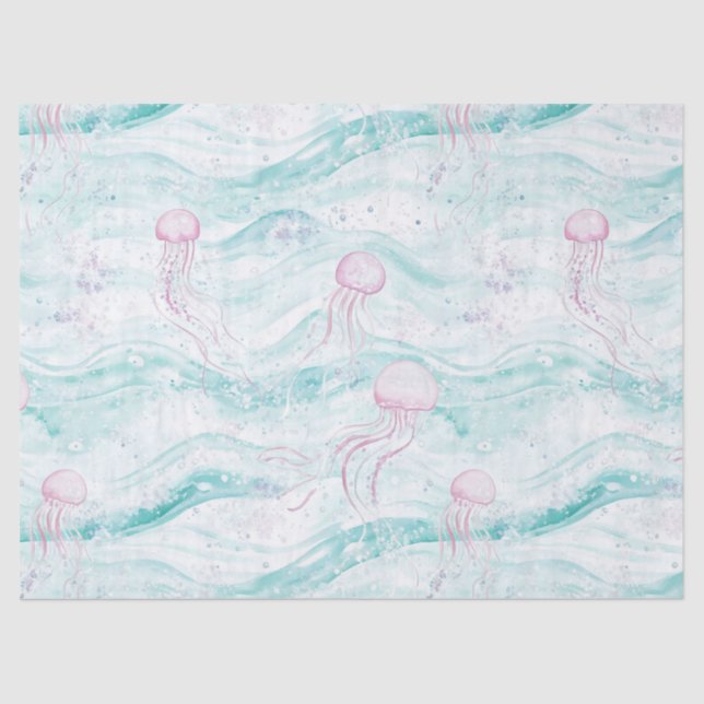 Papel De Seda Dreamy Watercolor Jellyfish Ocean Pattern (4) (Frente )
