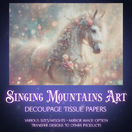 Papel De Seda Dreamy White Horse With Floral Accents Decoupage