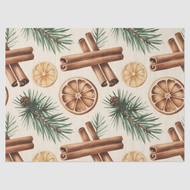 Papel De Seda Dry Oranges Cinnamon Sticks Fir Branches (Frente )