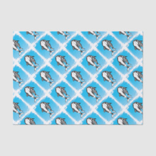 Papel De Seda Duas Baleias Orca Azul Tribal Bruto