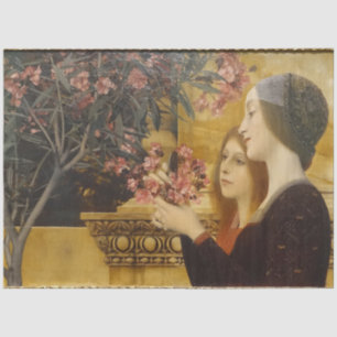Papel De Seda Duas Raparigas e Oleander Bush, por Gustav Klimt