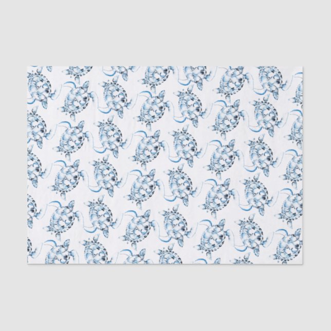 Papel De Seda Dusty Blue Sea Turtle Beachy (Frente )