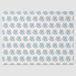 Papel De Seda Dusty Blue Silver Elegant Flowers