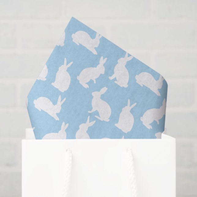 Papel De Seda Dusty Blue With White Bunny Pattern Cute Easter (Sacola de presentes)